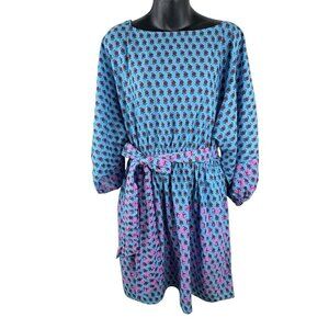 J. Crew Floral Dolman-Sleeve Mini Dress Side Waist Tie Women’s M Blue Pink Batik